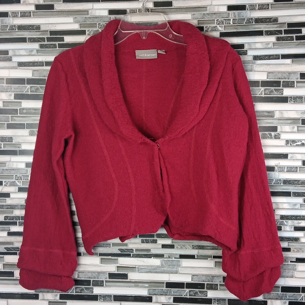 Croft & Barrow Women's Wool L Cardigan in Deep Red Slouchy Boho Oversized